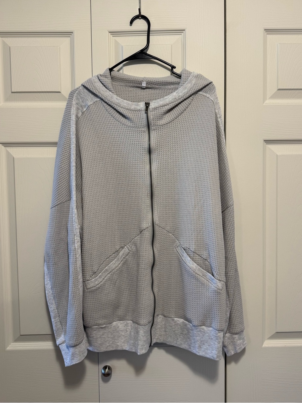 Light Gray Waffle Knit Zip Hoodie